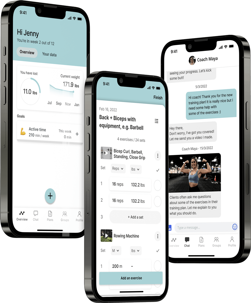 A mockup of the coaching app showcasing the features.
